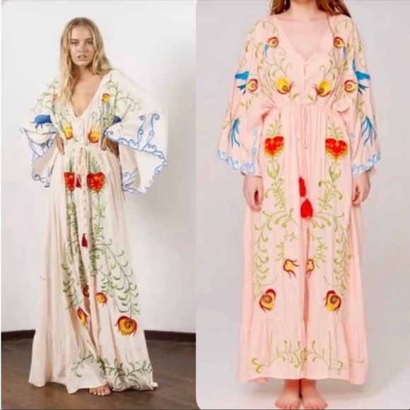 Dresses & Skirts - #103 New! 5 STAR Bohemian Kimono Embroidered Maxi Dress
